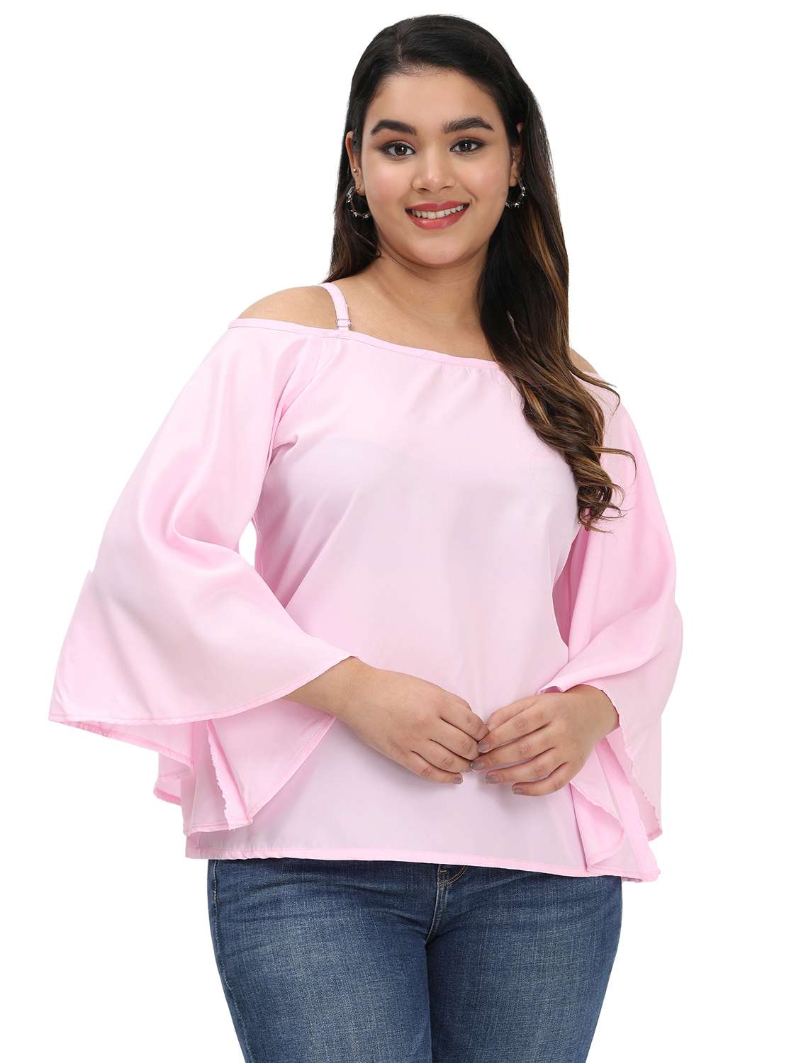 women plus size solid bell sleeves top