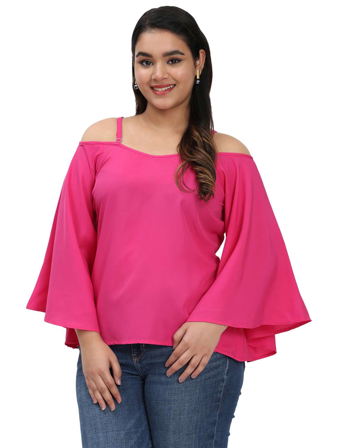 women plus size solid bell sleeves top