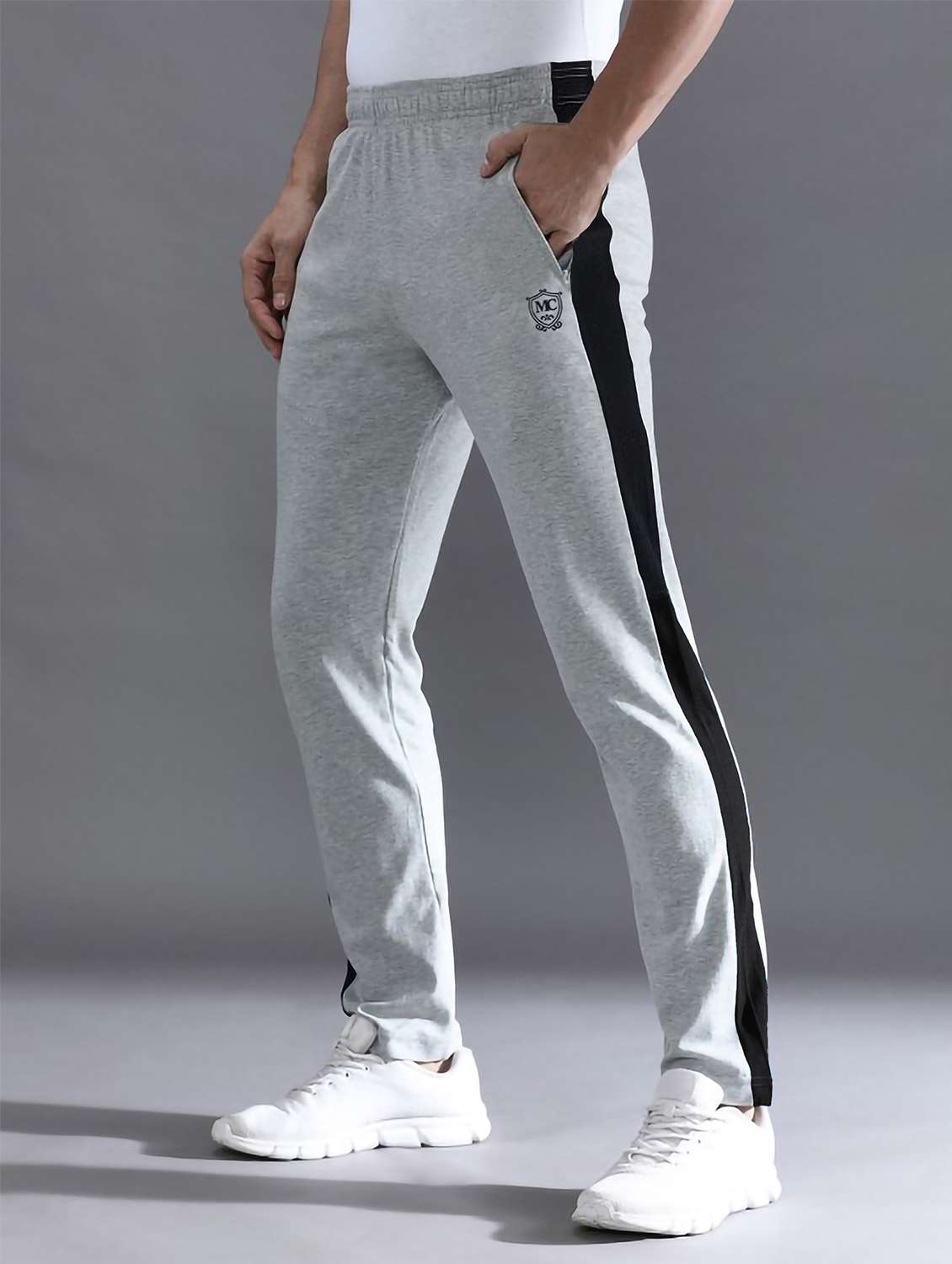 men side taped mid rise full length track pant