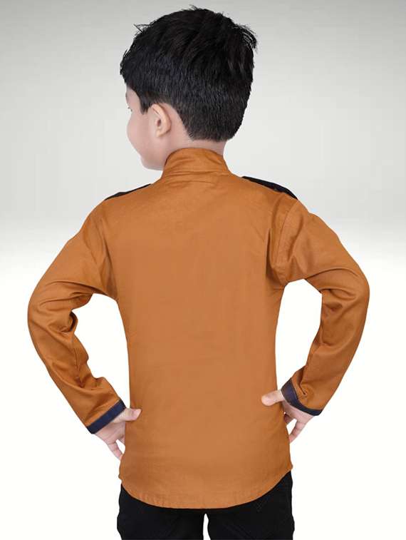 boys solid mandarin neck long sleeves shirt - 21794597 -  Standard Image - 1