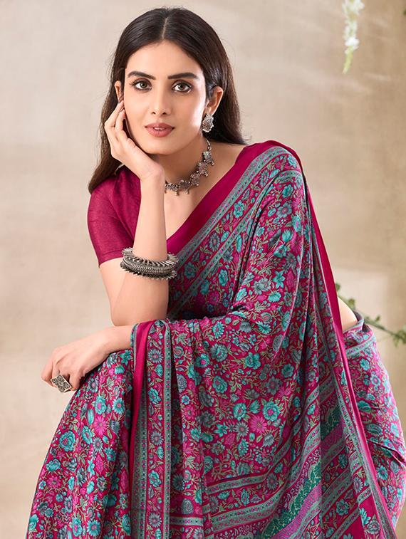 women pink printed saree with blouse - 21794620 - Standard Image - 1