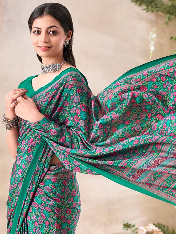 women green printed saree with blouse - 21794621 - Standard Image - 1
