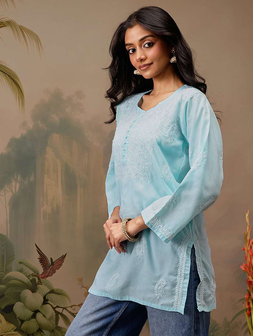 women long sleeve straight chikankari kurti - 21794632 -  Standard Image - 1