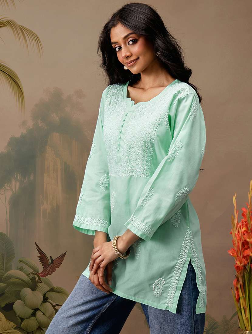 Women Long Sleeve Straight Chikankari Kurti - 21794633 -  Standard Image - 1