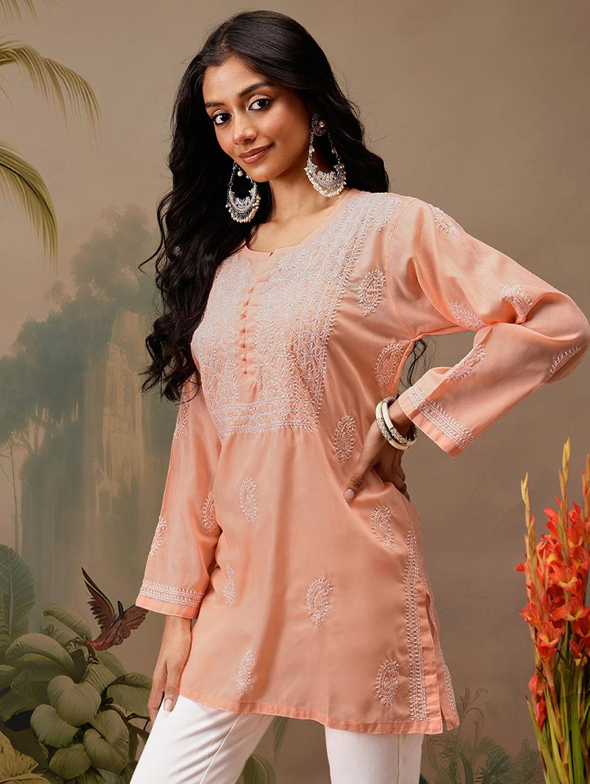 women long sleeve straight chikankari kurti - 21794636 - Standard Image - 1