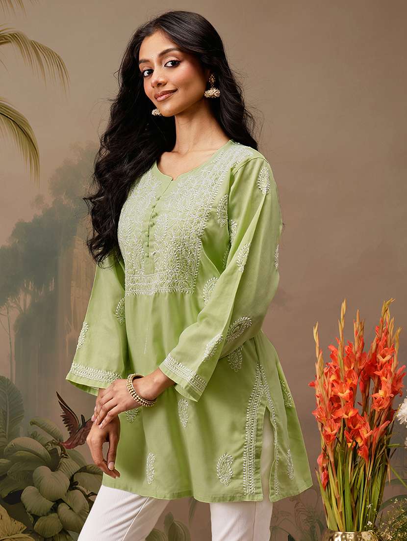 women long sleeve straight chikankari kurti - 21794638 -  Standard Image - 1