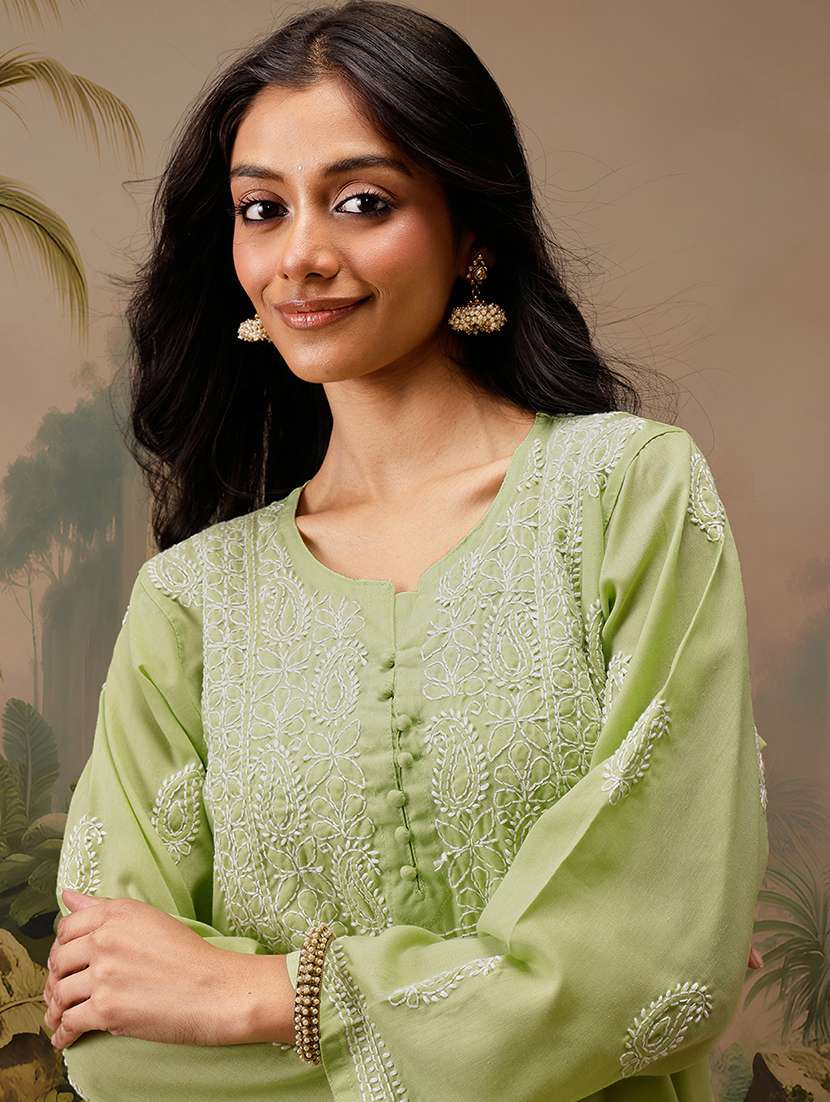 women long sleeve straight chikankari kurti - 21794638 - Standard Image - 4