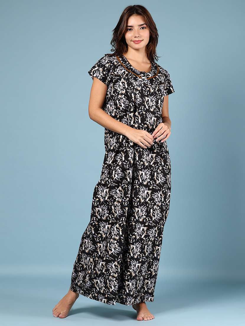 women printed short sleeve nighty - 21794671 -  Standard Image - 1