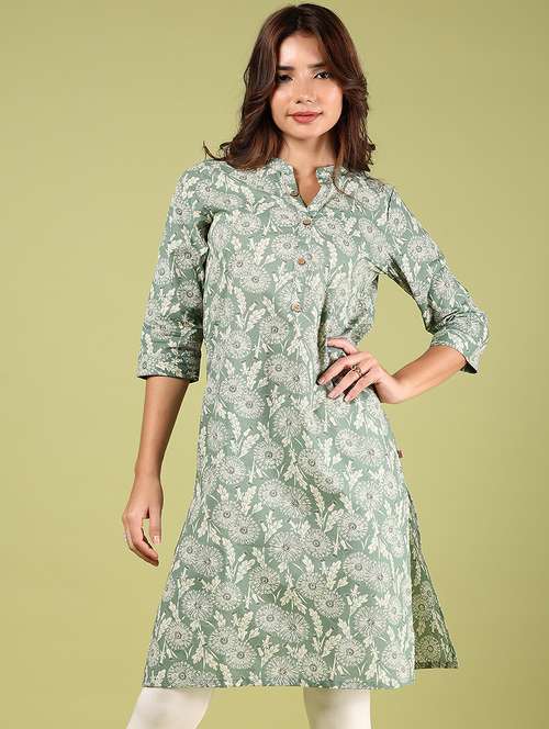 women printed three quarter sleeve straight kurta - 21794680 - Standard Image - 0