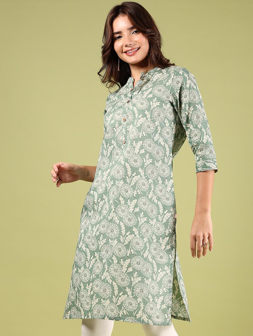 women printed three quarter sleeve straight kurta - 21794680 - Standard Image - 1