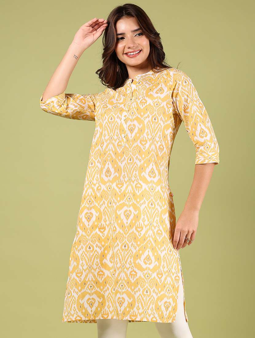 women printed three quarter sleeve straight kurta