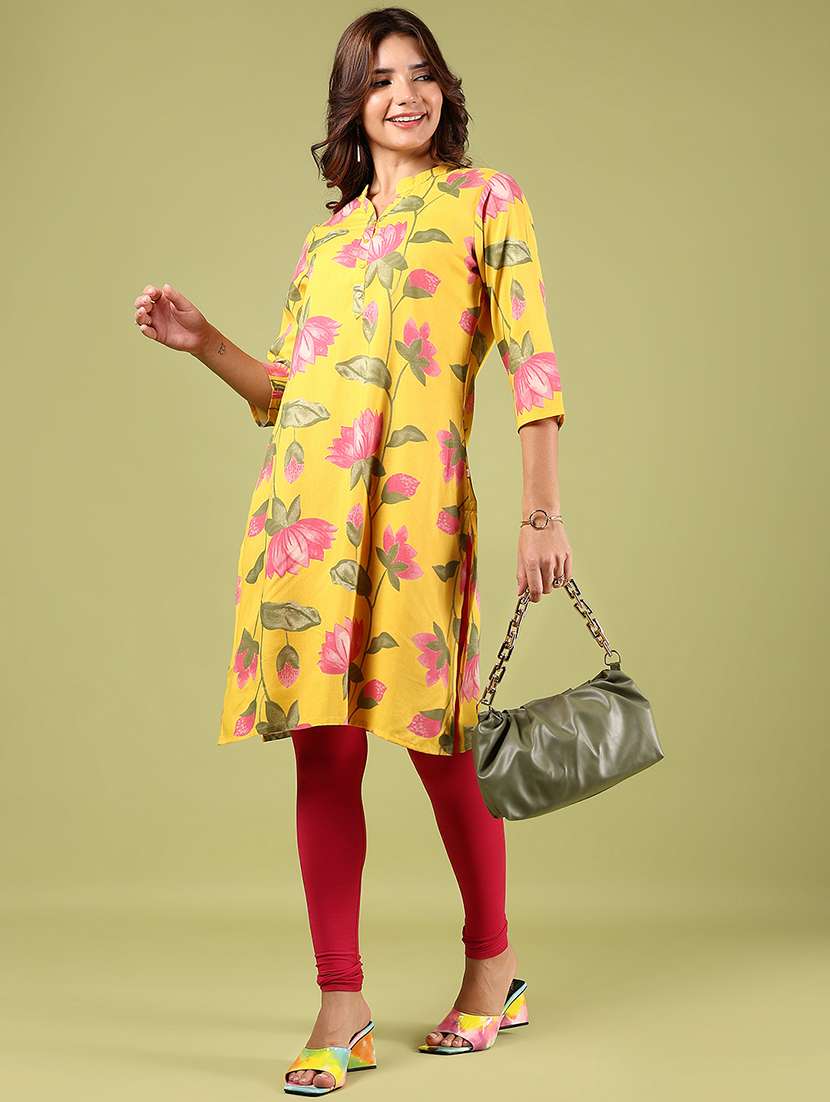 women yellow three quarter sleeve straight kurta - 21794700 - Standard Image - 4