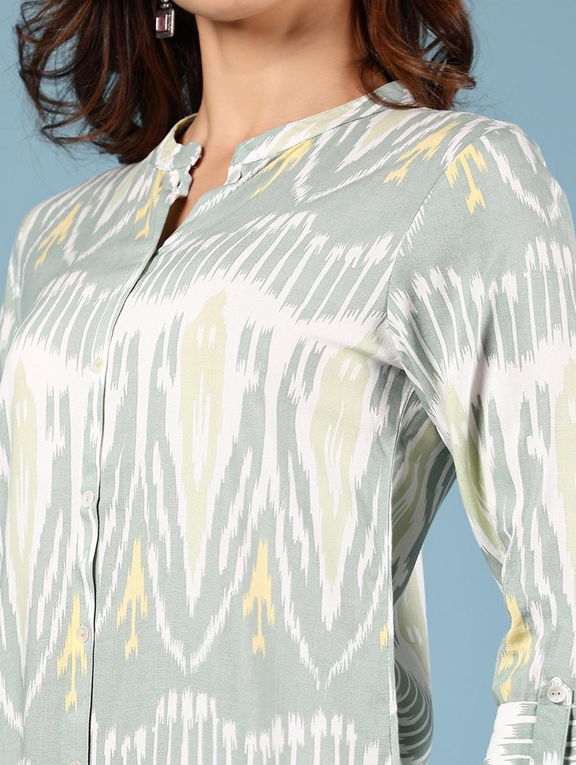 women grey ikat three quarter sleeve a-line kurta - 21794702 - Standard Image - 4