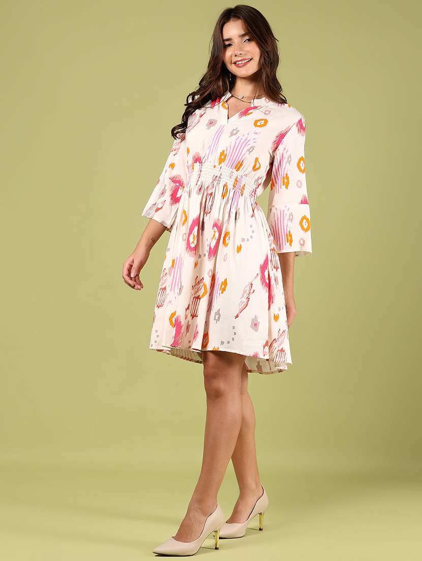 women printed three quarter fit & flare dress - 21794720 - Standard Image - 1