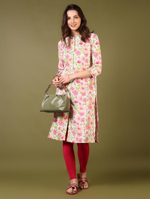 women floral print mandarin neck straight kurta - 21794733 - Standard Image - 0