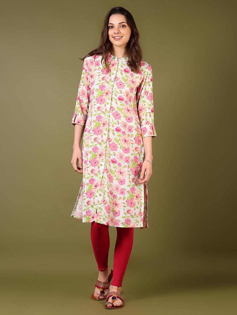 women floral print mandarin neck straight kurta - 21794733 -  Standard Image - 1