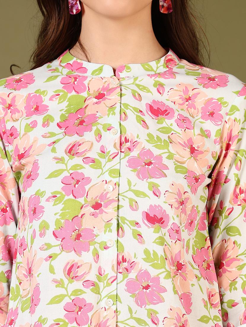women floral print mandarin neck straight kurta - 21794733 - Standard Image - 4