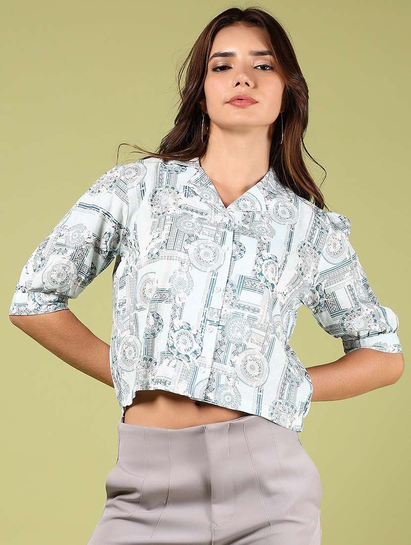women printed elbow sleeve crop top - 21794739 -  Standard Image - 1