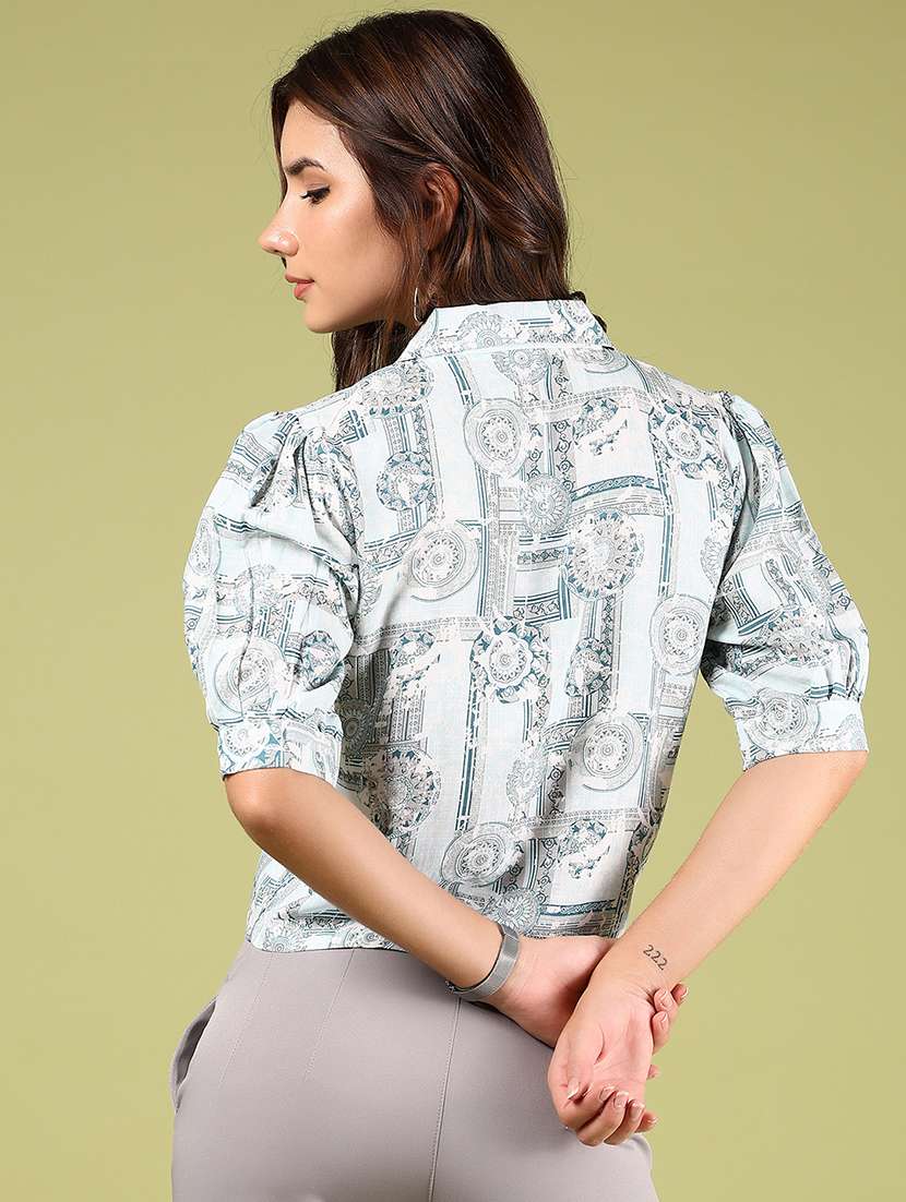 women printed elbow sleeve crop top - 21794739 - Standard Image - 4