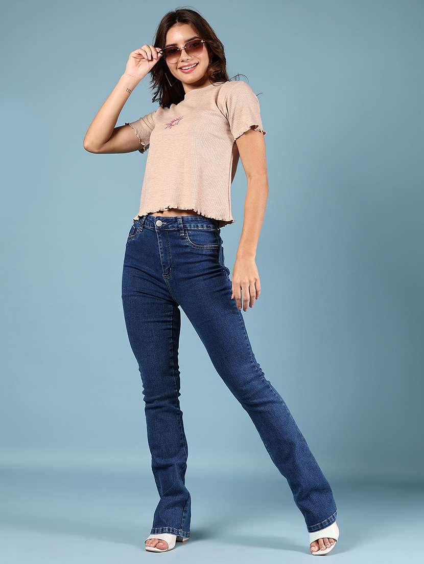 women printed short sleeve regular fit crop top - 21794762 - Standard Image - 4