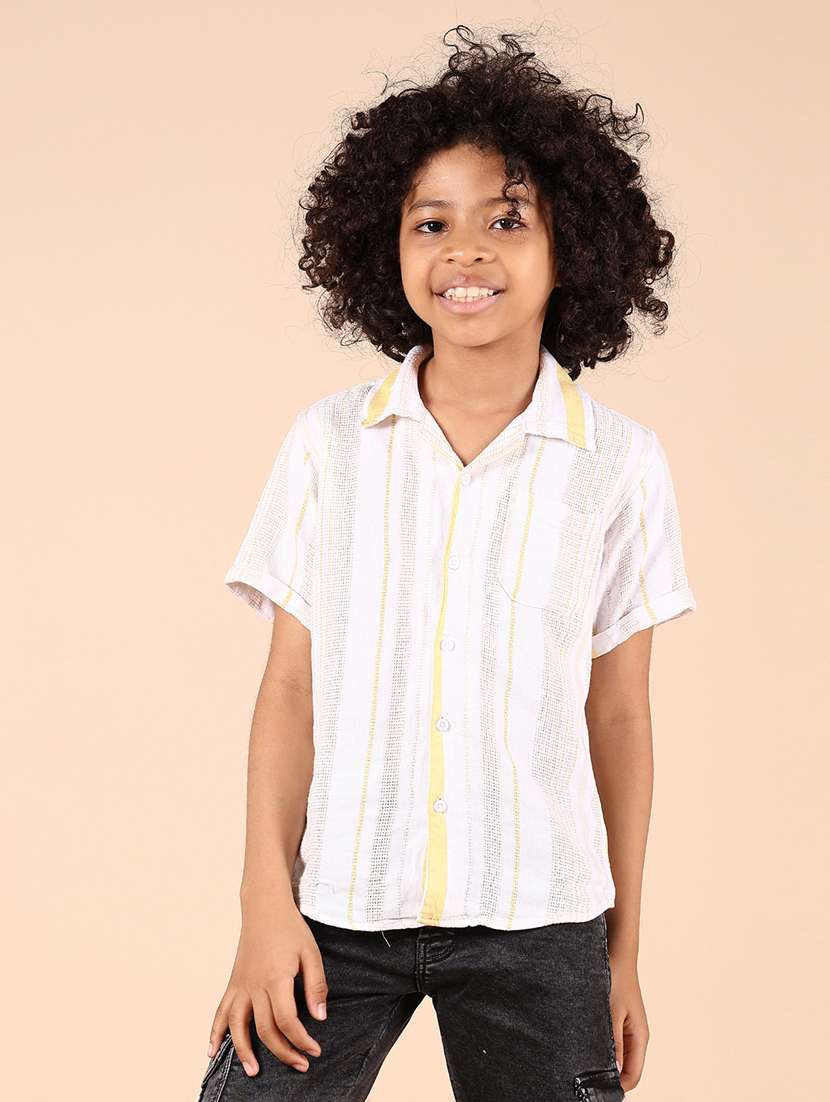boys white striped short sleeve casual shirt - 21794810 -  Standard Image - 1