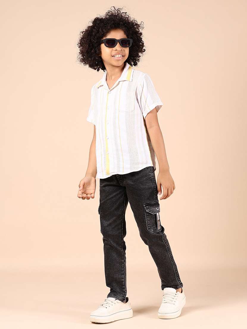 boys white striped short sleeve casual shirt - 21794810 -  Standard Image - 4