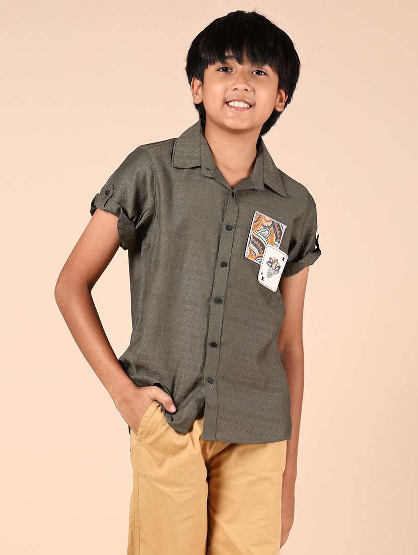 boys self design short sleeve casual shirt - 21794811 - Standard Image - 1