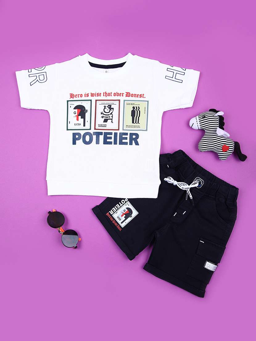 boys printed t-shirt & shorts casual wear set