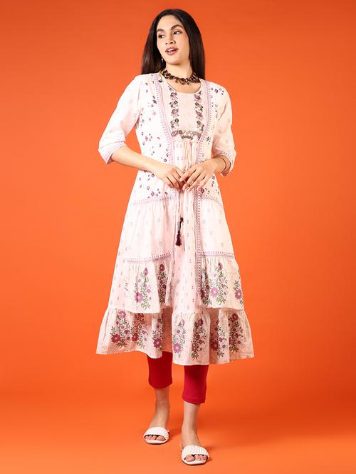 women printed three quarter sleeve layered kurta - 21794856 - Standard Image - 0