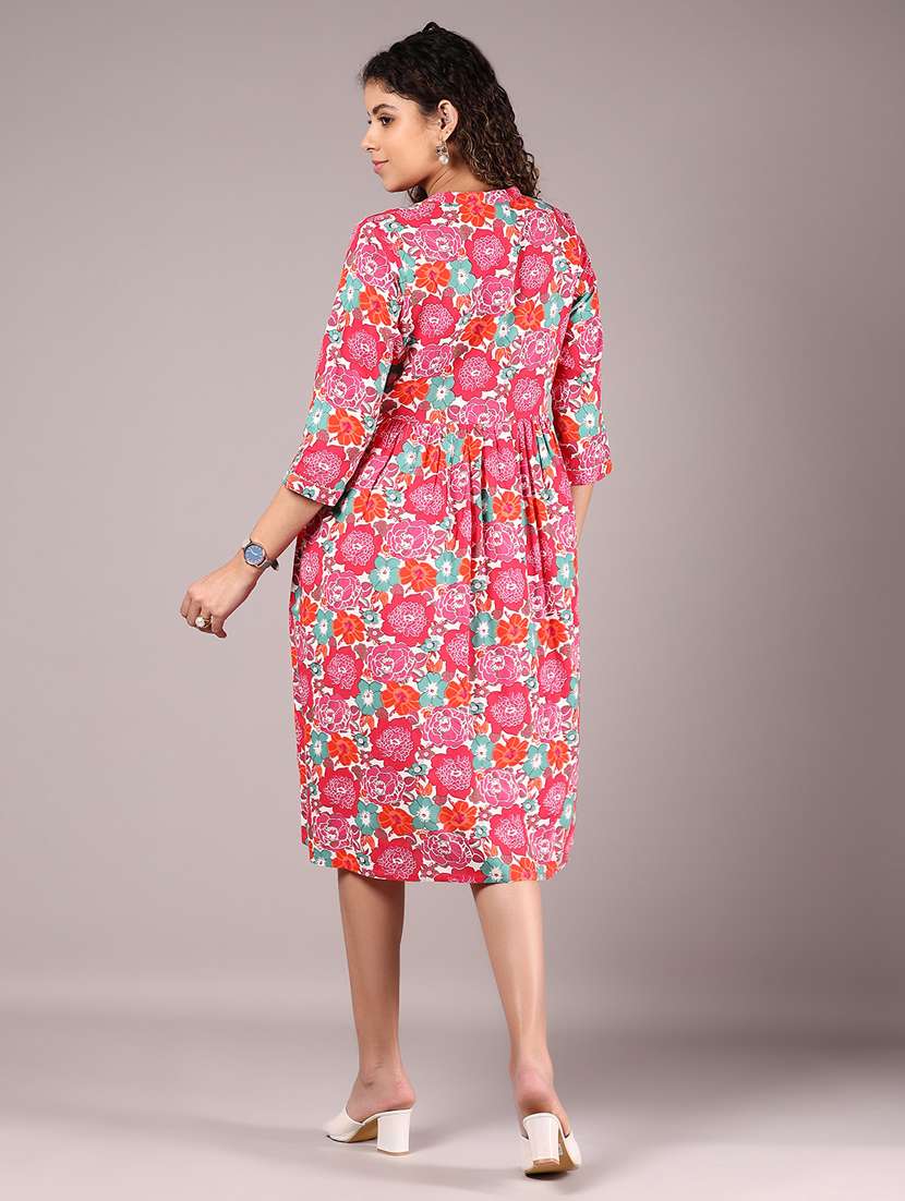 women floral print mandarin neck a-line dress - 21794925 - Standard Image - 4