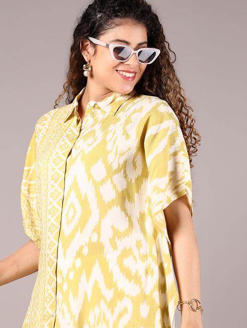women printed collared kimono sleeve shirt style top - 21794950 - Standard Image - 0