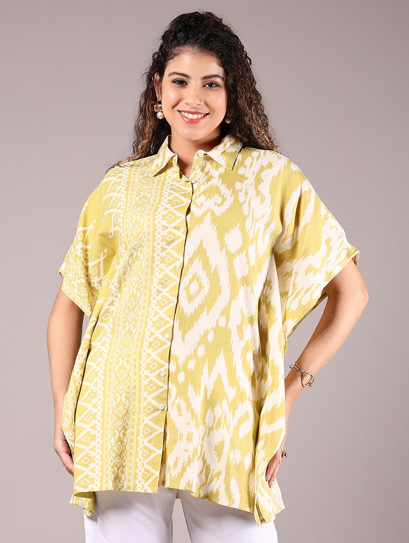 women printed collared kimono sleeve shirt style top - 21794950 - Standard Image - 1