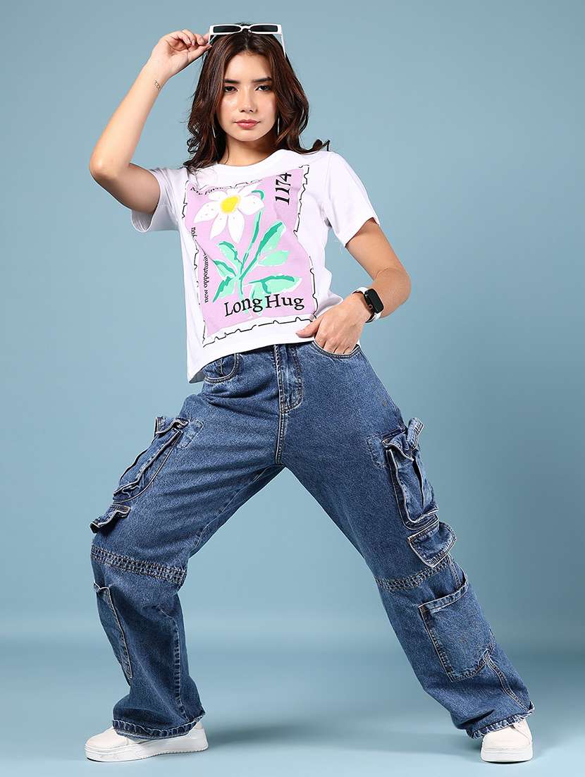 women front print round neck t-shirt - 21795027 - Standard Image - 4