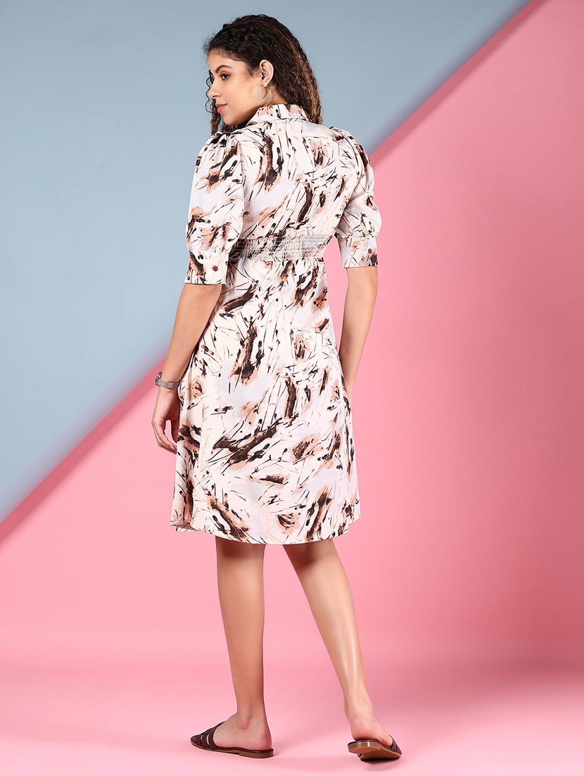 women printed puff sleeve a-line dress - 21795036 - Standard Image - 4