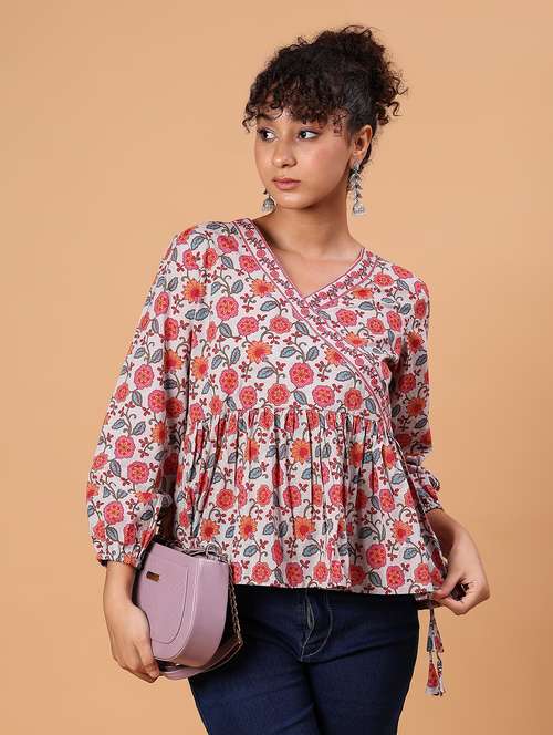 women floral printed v neck peplum top - 21795043 -  Standard Image - 0