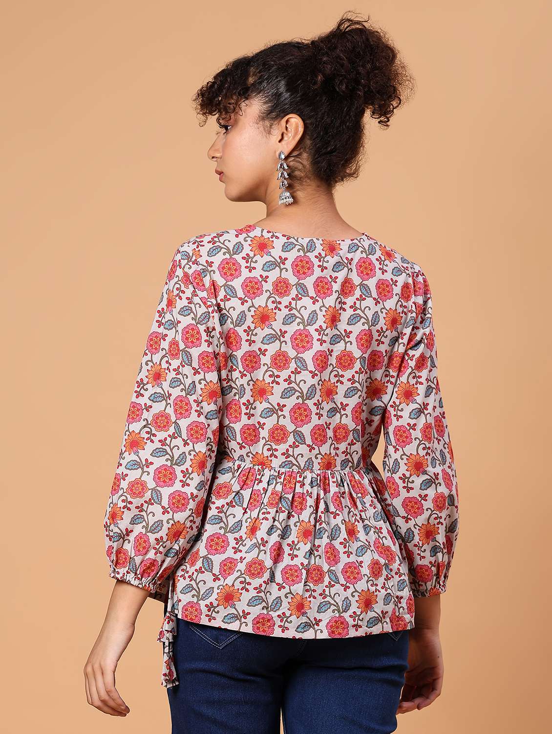 women floral printed v neck peplum top - 21795043 - Standard Image - 4