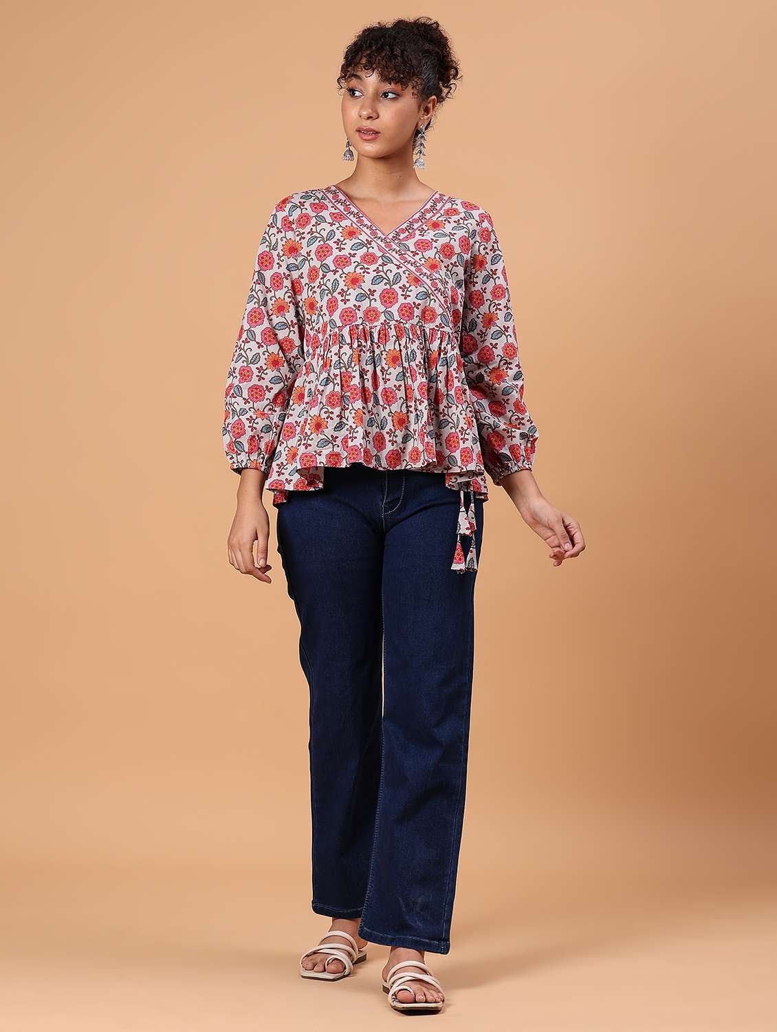 women floral printed v neck peplum top - 21795043 - Standard Image - 6