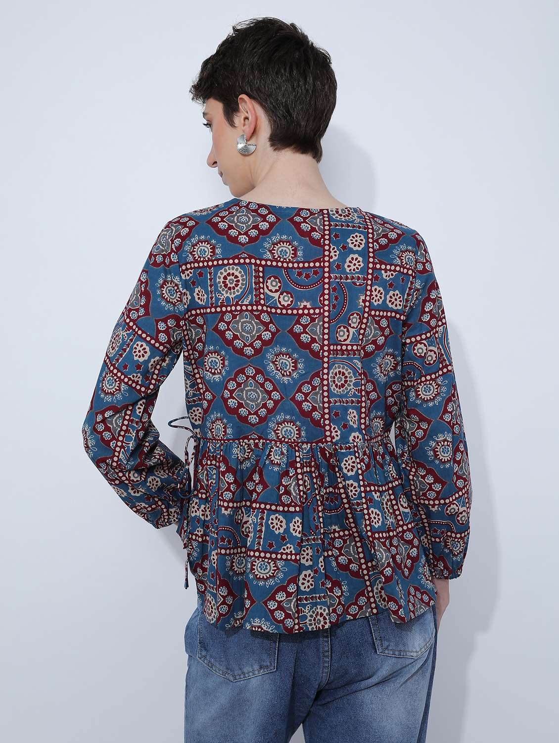 women printed overlap neck peplum top - 21795044 - Standard Image - 4