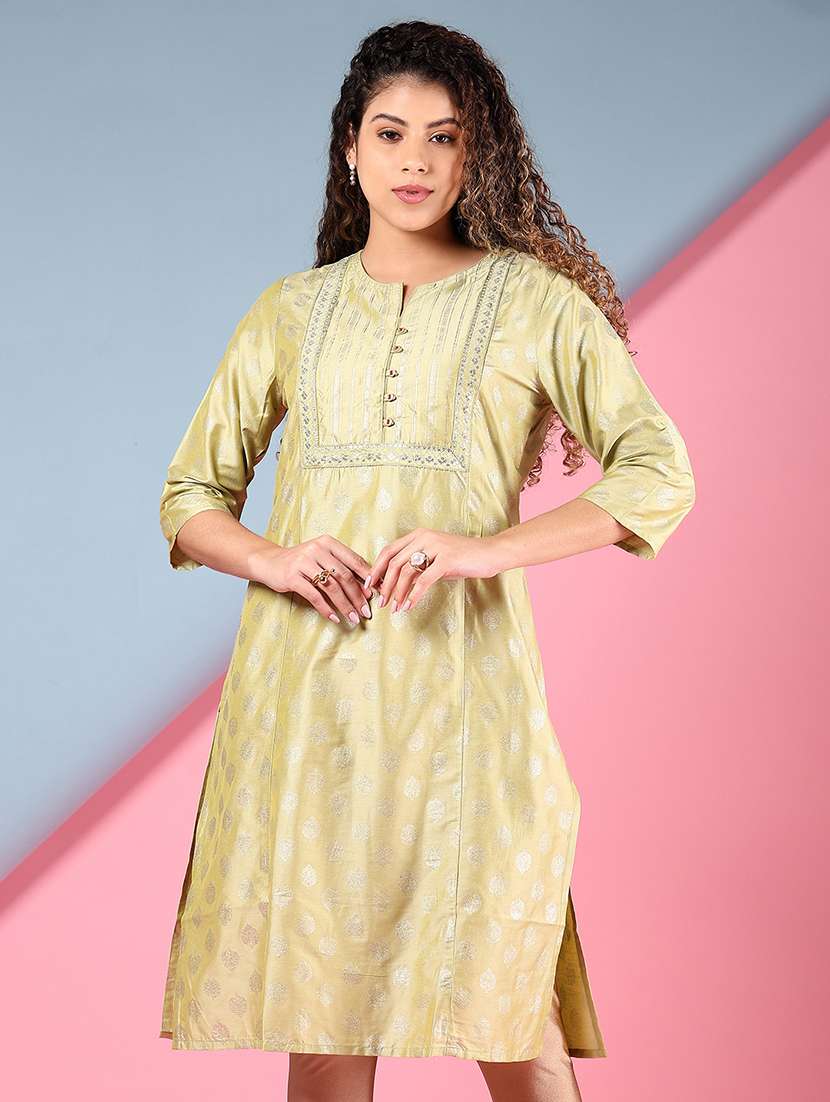 women self designed notch neck straight kurta