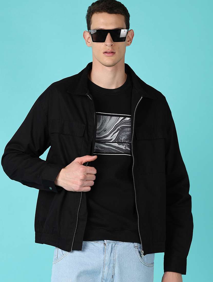 men solid long sleeve casual jacket
