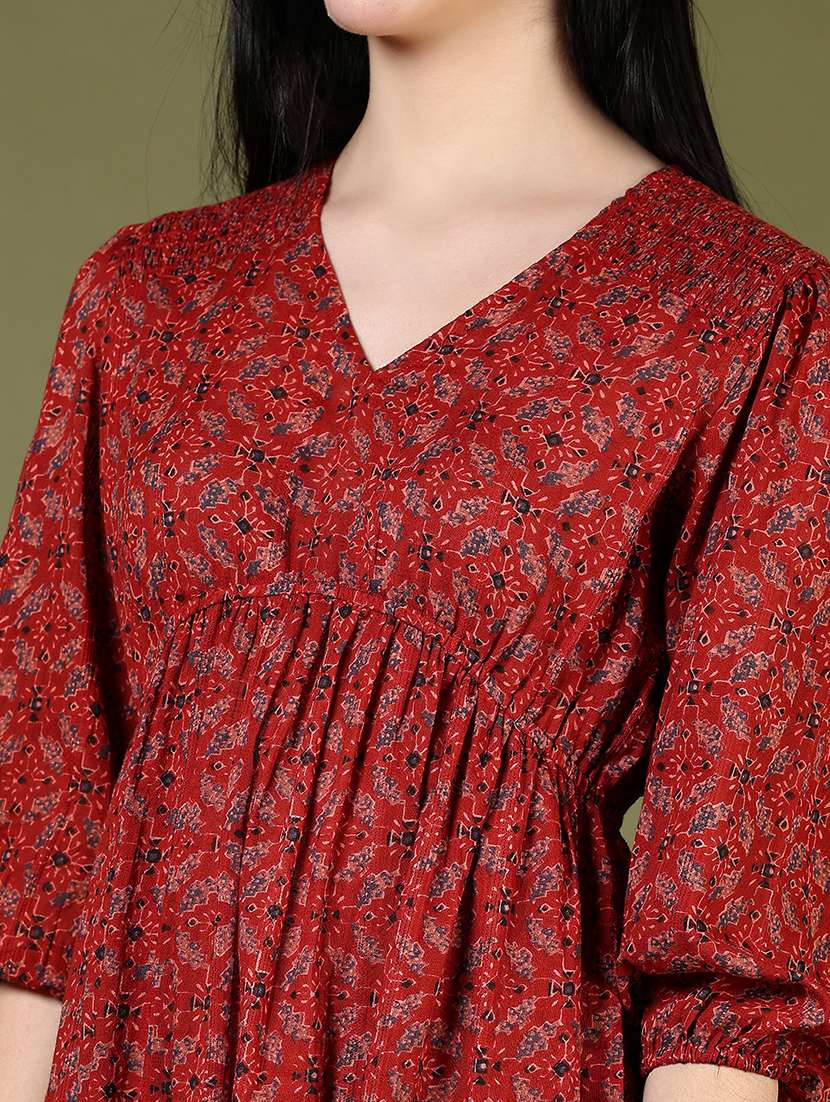 women red printed three quarter sleeve tiered ethnic dress - 21795076 -  Standard Image - 4