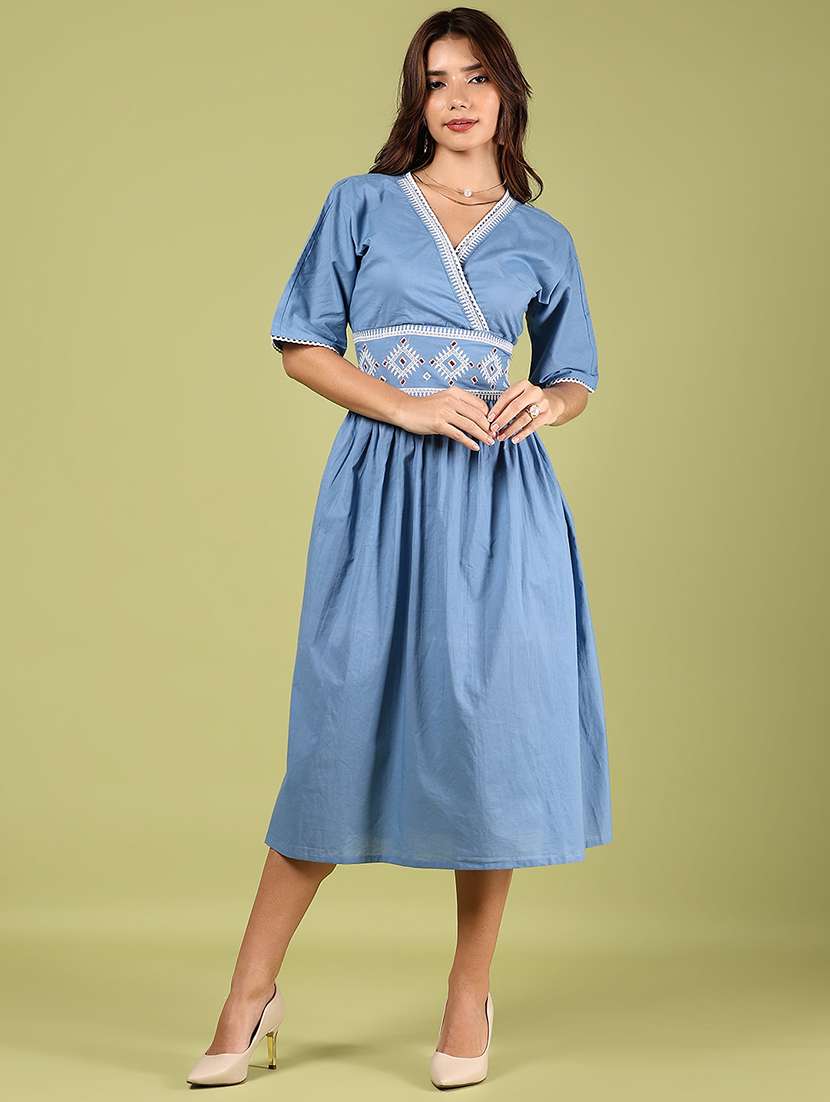 women light blue embroidered fit & flare ethnic dress - 21795100 -  Standard Image - 1