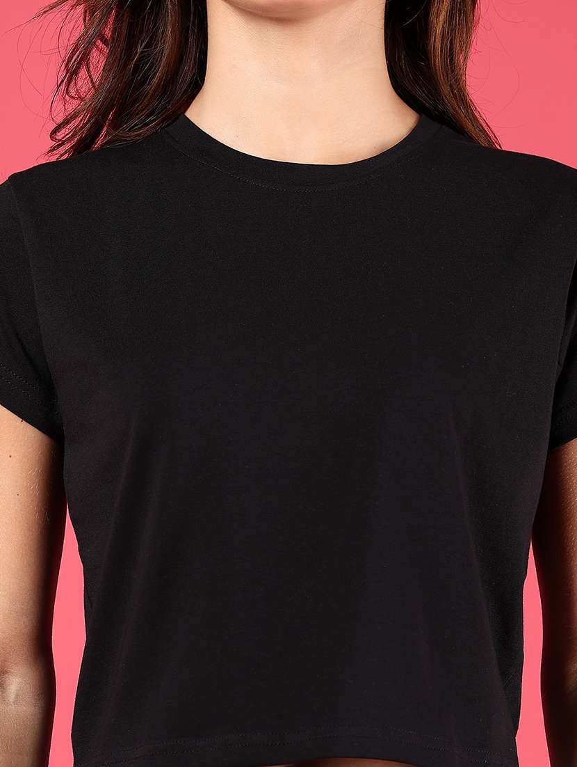women solid short sleeves crop t-shirt - 21795108 -  Standard Image - 4