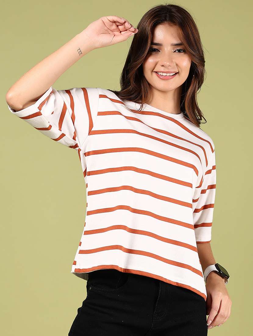 women striped short sleeve regular fit t-shirt - 21795131 - Standard Image - 1