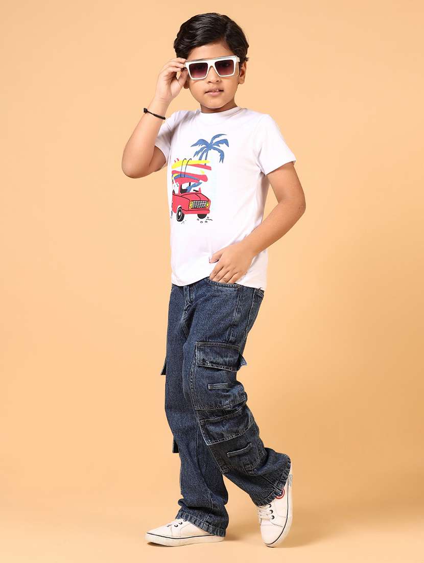 boys solid relaxed fit denim cargo - 21795212 -  Standard Image - 4