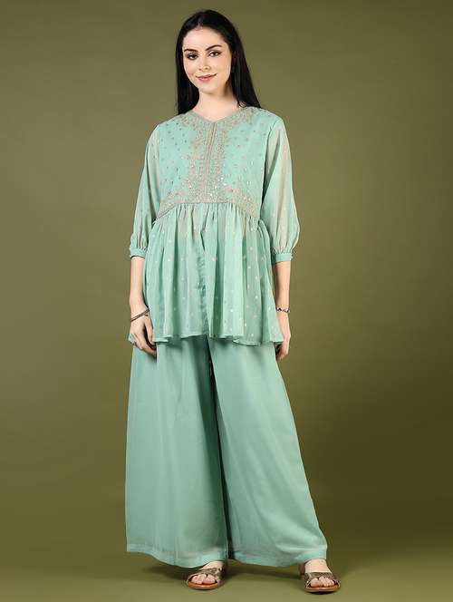 green cotton kurta palazzo  set - 21795227 -  Standard Image - 0