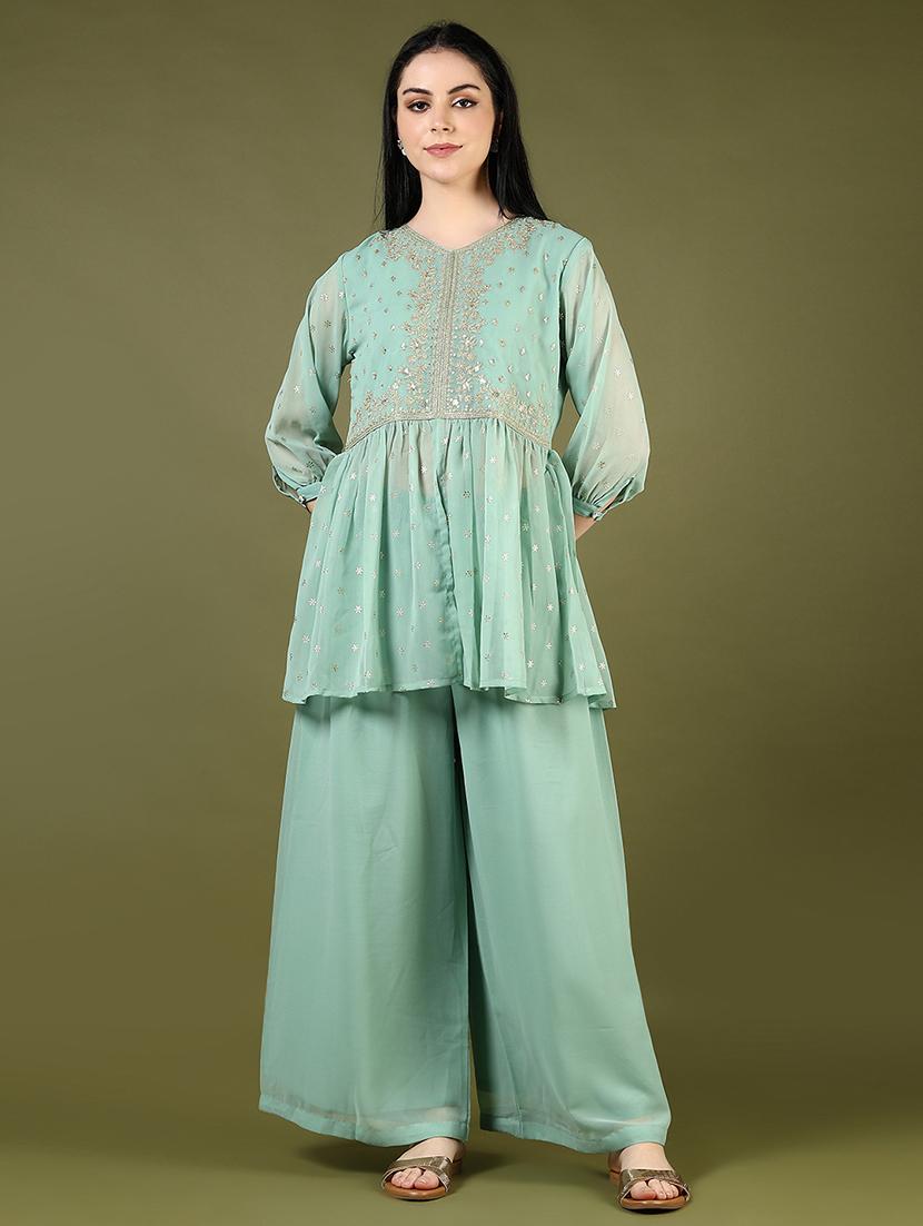 green cotton kurta palazzo  set - 21795227 -  Standard Image - 1