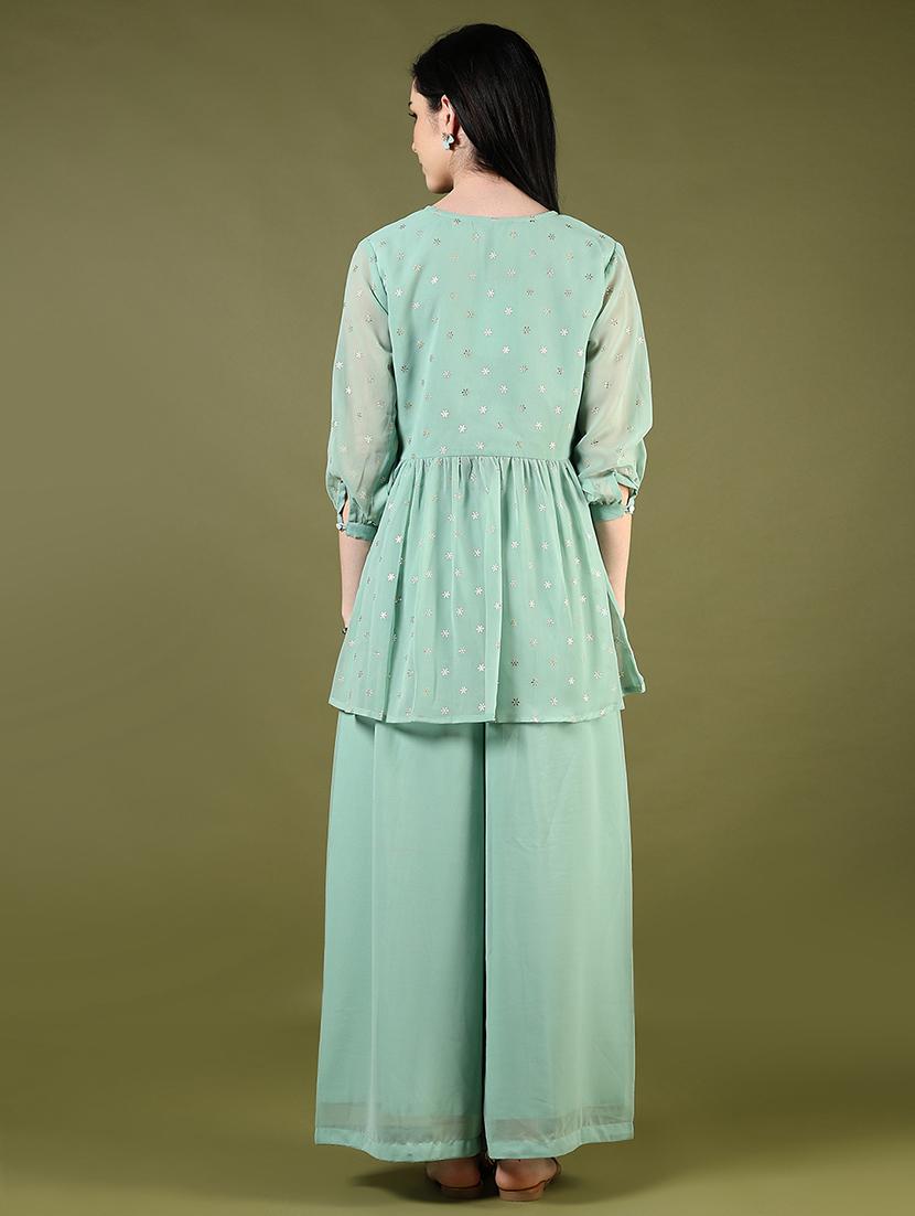 green cotton kurta palazzo set - 21795227 - Standard Image - 4