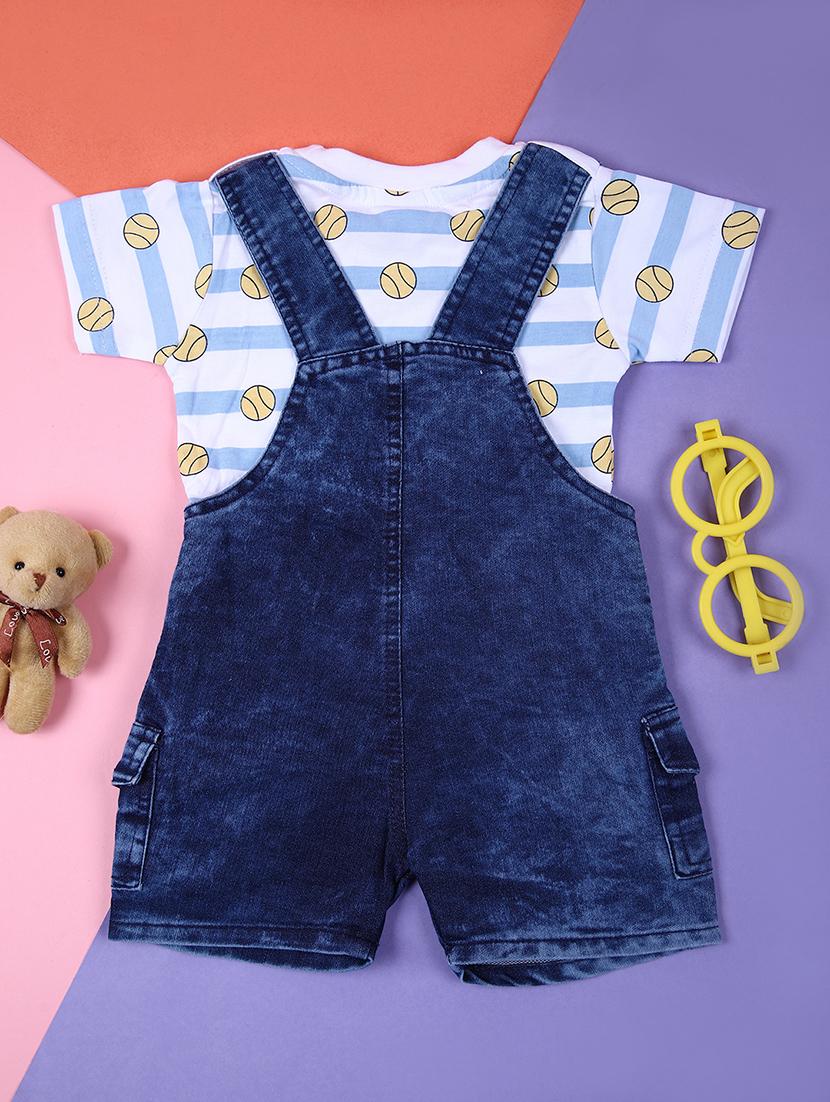 boys printed t-shirt & dungaree casual wear set - 21795232 - Standard Image - 1