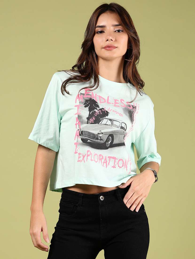 women printed short sleeves boxy t-shirt - 21795240 -  Standard Image - 1